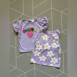 Lila & Jack|Baby girl/toddler set of tees,”Happy" Puff Sleeve Tee & Daisy Tank•